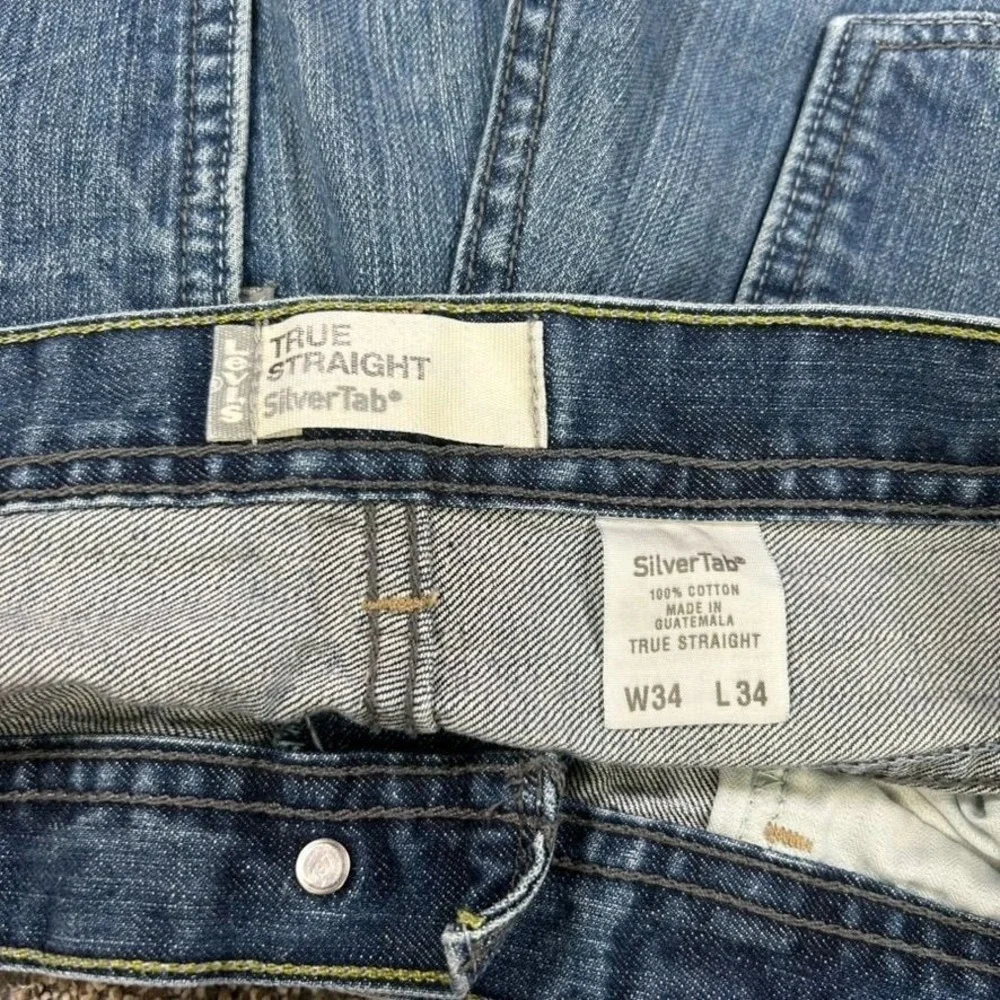 Levis Silvertab Mens 34x34 True Straight Medium Wash Blue Denim Jeans Fits 36x27